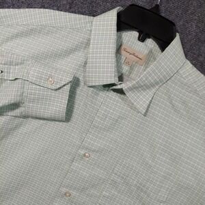 Tommy Bahama Shirt Mens 18 34-35 Green Check Plaid Long Sleeve Button Down Dress